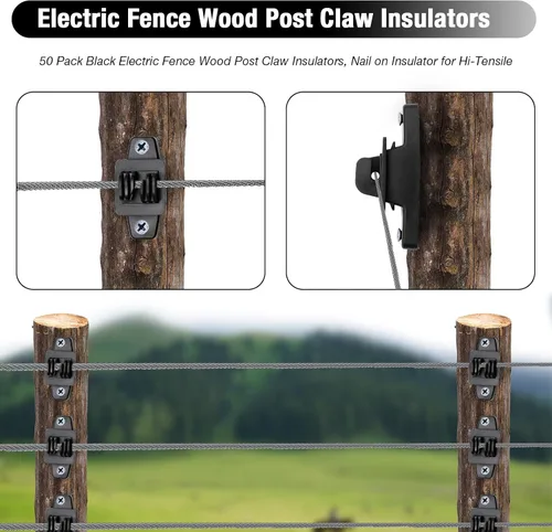 Vista 4 de 50 aisladores de poste de madera negra con 100 tornillos, aisladores eléctricos de plástico estabilizado a los rayos UV para postes de madera