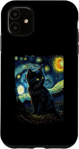 Vista 5 de iPhone 15 Starry Night Cat Van Gogh Cat Lover Cat Lover Cat Mom Cat Dad Case