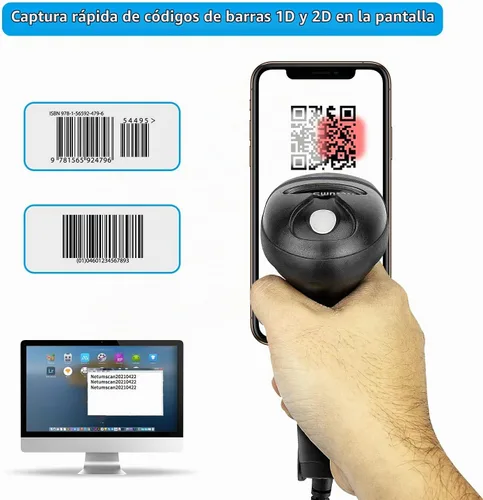 Vista 6 de NetumScan - Lector de código de barras QR USB para computadoras, escáneres de código de barras de imagen 1D 2D automático con cable de mano