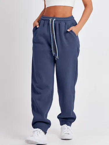 Vista 8 de ANRABESS Pantalones deportivos holgados de forro polar de cintura alta para mujer, pantalones deportivos Y2K para adolescentes y niñas