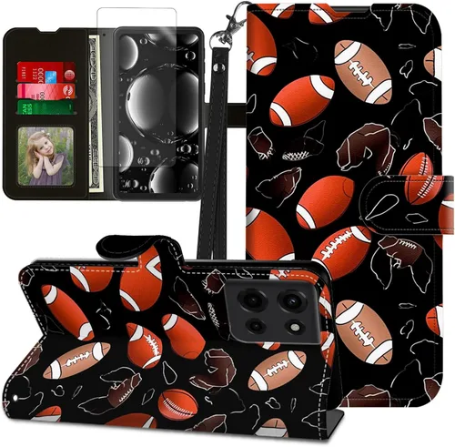 Vista 33 de Funda para Motorola Edge 2022 con protector de pantalla, soporte y tarjetero y correa para la muñeca, funda magnética para Moto Edge 2022 5G UW Lobo