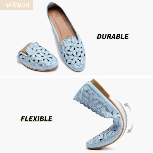 Vista 4 de HEAWISH - Zapatos planos para mujer estilo ballet, con diseño floral, piel sintética, punta redonda, calzado elegante, color negro y beige