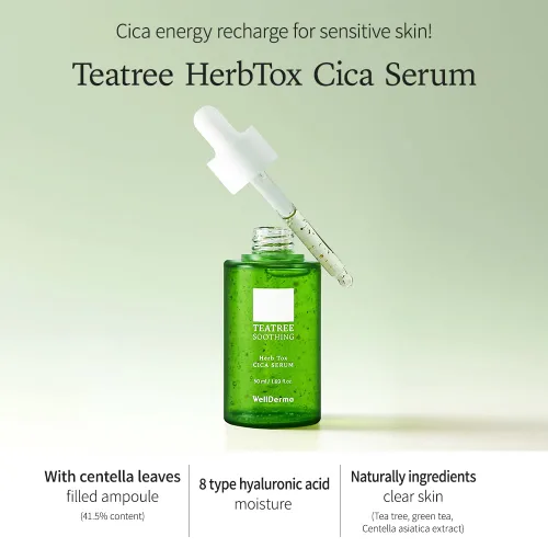 Vista 3 de WELLDERMA Tea Tree Herb Tox Cica Serum, 1.69 onzas líquidas – Suero facial hidratante y equilibrante con centella asiática, árbol de té y niacinamida