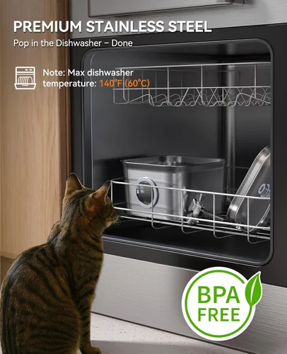 Vista 3 de Fuente de agua para gatos de acero inoxidable, 2.8 L con bomba ultra silenciosa de 20 dB, ideal para mascotas tímidas, ventana LED de nivel de agua