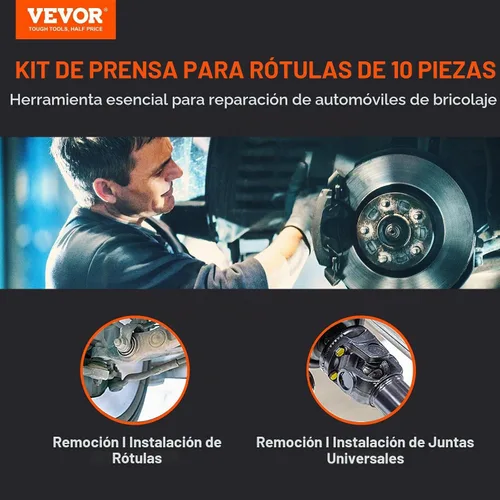 Vista 2 de VEVOR Kit de prensa de rótula, juego de herramientas de 10 piezas, herramientas de C-Press para quitar e instalar rótulas, para la mayoría de coches