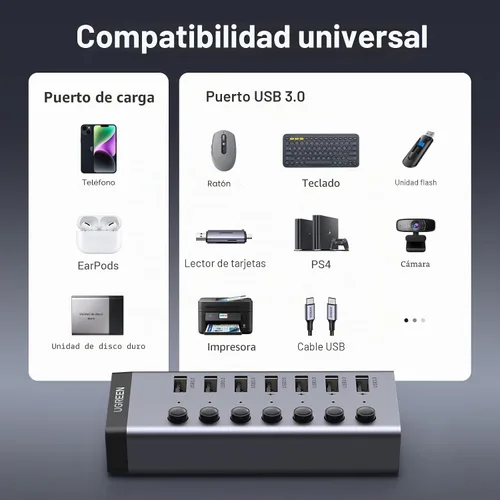 Vista 4 de UGREEN - Hub USB 3.0, adaptador USB de 7 puertos con 4 puertos de carga inteligentes