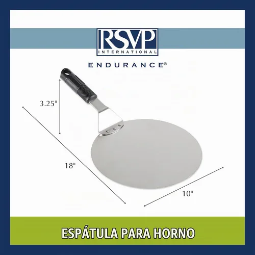 Vista 6 de RSVP International Endurance Pizza Tool Collection - Espátula para horno, acero inoxidable de 10 pulgadas de diámetro, mango en ángulo de silicona