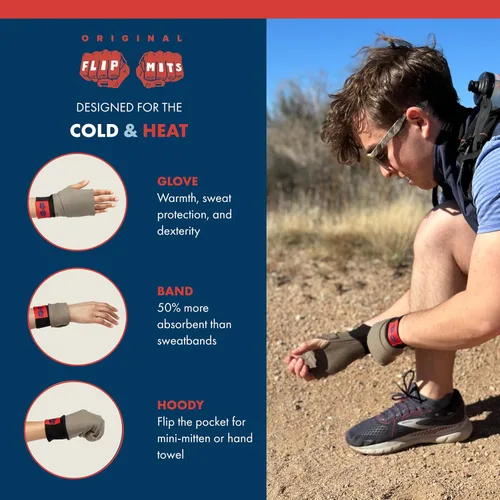 Vista 2 de FLIPMITS Guantes de rendimiento 3 en 1 sin dedos correr, senderismo, entrenamientos de gimnasio, ciclismo, yoga, pilates, conducción, costura