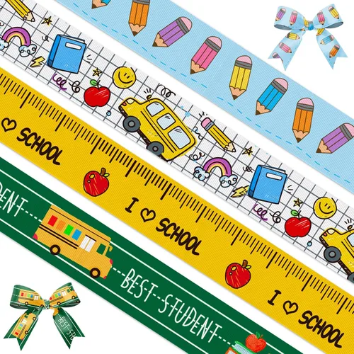 Vista 11 de Threetols 6 rollos de cintas de regreso a la escuela, 3/8 pulgadas, grogrén para día escolar, negro, verde, amarillo, lápiz de manzana, ABC Negro