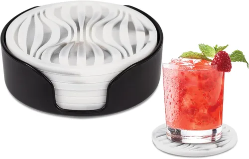 Vista 17 de Paquete de 6 posavasos para bebidas con soporte, tapete de silicona antideslizante, posavasos de goma vivos para bebidas calientes o frías, se