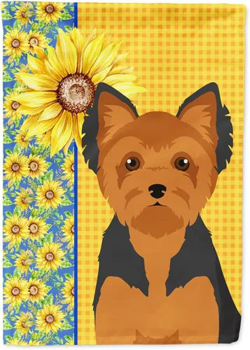 Vista 52 de Caroline's Treasures WDK5313GF Bandera de jardín con diseño de girasoles de verano, color negro y tostado, Airedale Terrier para buzón, bandera