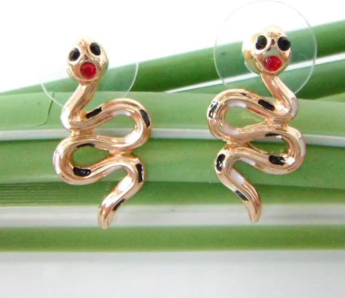 Vista 63 de Navachi Pendientes colgantes de gota de serpiente con forma de pera multicolor de cristal chapado en oro de 18 quilates