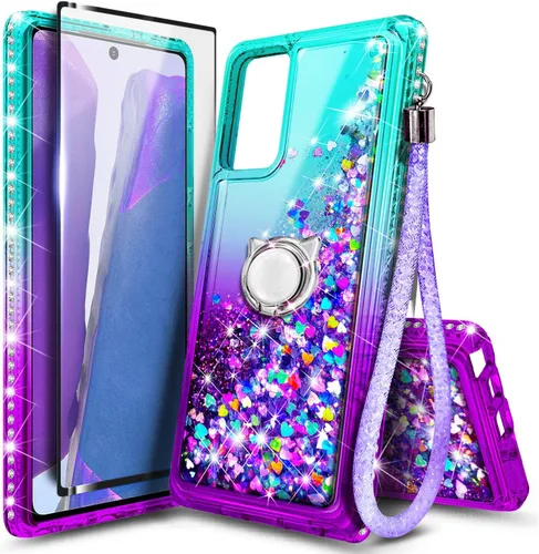 Vista 6 de NZND Compatible con Samsung Galaxy A13-5G funda para teléfono, aguamarina/morado Brillante purpurina flotante cascada líquida linda cubierta