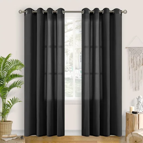 Vista 29 de BGment Cortinas cortas de lino transparente de 40 pulgadas para cafetería, con ojales, filtrado de luz, semitransparentes para ventanas pequeñas