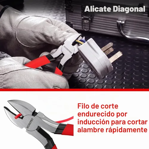 Vista 7 de WORKPRO Juego de alicates de 7 piezas, juego de herramientas de alicates con agarre cómodo, rojo
