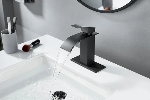 Vista 6 de Grifo de lavabo negro mate de 1 o 3 agujeros, grifos de una sola manija para fregadero de baño, lavabo de tocador moderno con drenaje emergente