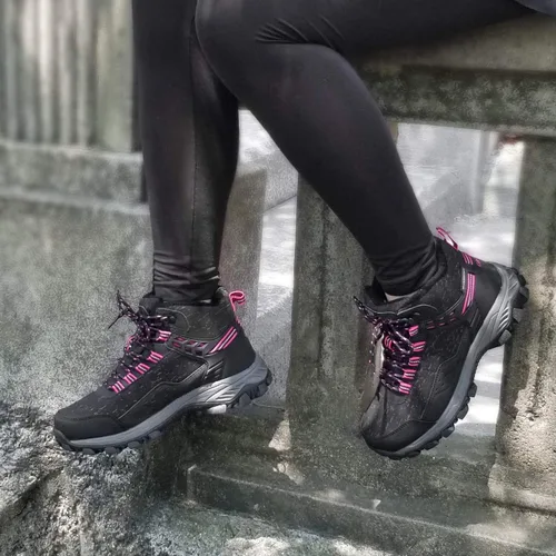 Vista 5 de GRITION Botas de senderismo para mujer, impermeables, de invierno, botines ligeros, para exteriores, altas, a la moda, con cordones, botas cálidas