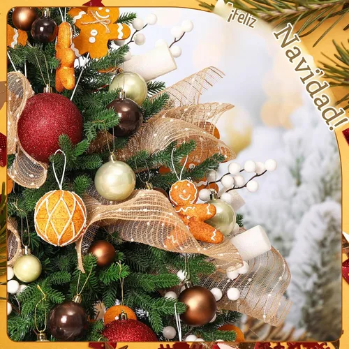Vista 6 de 79 Piezas Adornos de Bolas de Decoraciones Navideñas de Pan de Jengibre Palillos de Árbol de Pan de Jengibre con Bolas de Navidad Decoración