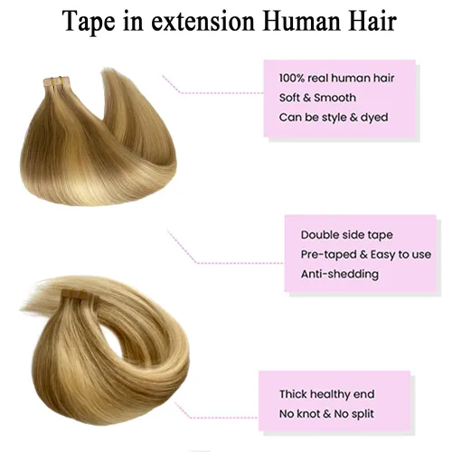 Vista 2 de Extensiones de cabello con cinta, 22 pulgadas, extensiones de cabello humano real, 1.76 oz, 20 unidades, extensiones de cabello lacio sin costuras