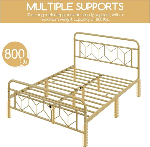Vista 9 de Yaheetech - Marco de cama de metal con base de colchón, cabecera/pie de cama con patrón de diamante, soporte de listones de acero resistente