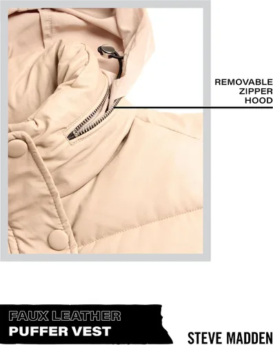 Vista 4 de Steve Madden Chaleco para mujer Chaleco de invierno acolchado de piel sintética para mujer Chaqueta acolchada sin mangas (S-XL)
