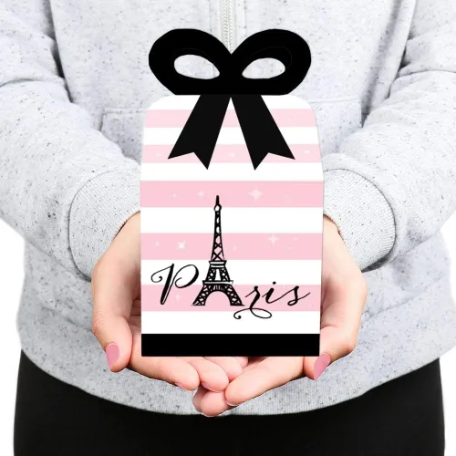 Vista 8 de Big Dot of Happiness París, Ooh La La - Cajas de regalo cuadradas para baby shower o fiesta de cumpleaños - Juego de 12 cajas de lazo con temática