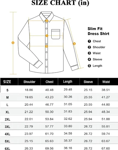 Vista 6 de DEMEANOR Camisas de vestir para hombre, camisas de vestir de manga larga para hombre, camisas ajustadas con botones, camisas grandes y altas