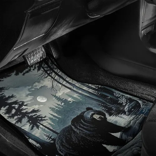 Vista 5 de Delerain Black Bear Night Trees - 4 alfombrillas delanteras y traseras de goma para piso de automóvil, alfombrillas para todo tipo de clima, ajuste