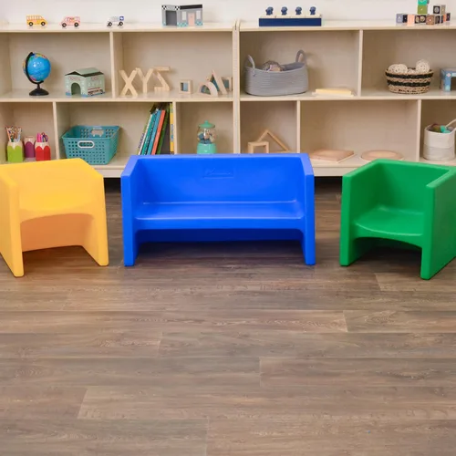 Vista 7 de Children's Factory Adapta-Bench, CF910-029 Azul, asientos flexibles para niños, aulas, muebles preescolares y de guardería, sillas para niños