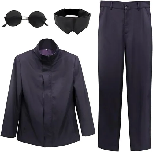 Vista 2 de DAZCOS Satoru Cosplay - Disfraz de hombre con gafas, chaqueta con los ojos vendados, pantalones, disfraz para adultos