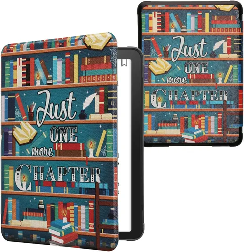 Vista 32 de kwmobile Funda compatible con Amazon Kindle Paperwhite 11. Generación 2021 - Funda para lector electrónico - Libros y páginas Beige/Marrón/Dorado