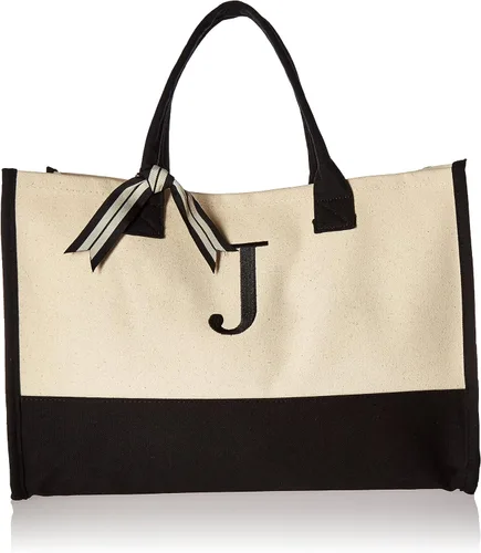 Vista 18 de Mud Pie Bolsas de lona clásicas con iniciales en blanco y negro (S), 100% algodón, 17" x 19" x 2