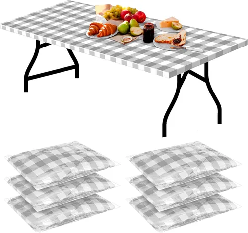 Vista 9 de Boao 6 manteles de plástico para mesa de pícnic, 72 x 30 pulgadas, para mesas de 6 pies, desechables, impermeables, a cuadros, en blanco y negro