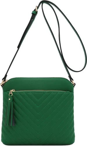 Vista 2 de Bandolera o bolsa mediana con patrón triangular, de estilo cruzado, acolchada y con borla