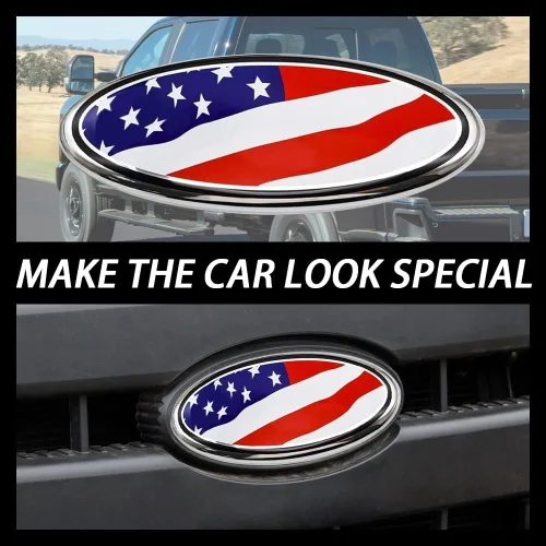 Vista 3 de Emblema para rejilla delantera y portón trasero del automóvil, emblema de superposición de bandera americana de 9 pulgadas, emblema de insignia