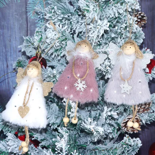 Vista 3 de FZBNSRKO 3 colgantes de muñeca de ángel, adornos de felpa de Navidad, adornos de ángel de felpa para fiesta de Navidad, Año Nuevo, cumpleaños, boda