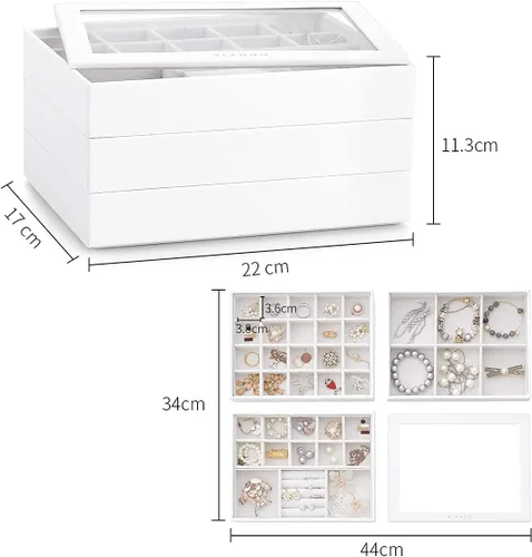 Vista 5 de Vlando - Bandeja organizadora de joyas apilable de gran capacidad organizador de cajones bandeja de exhibición caja para anillos aretes collares