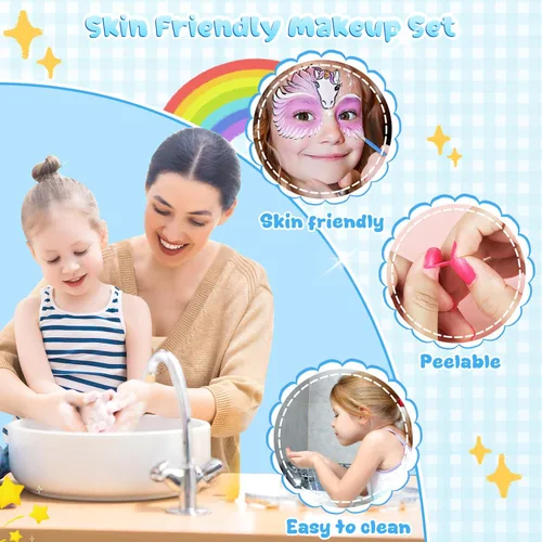 Vista 6 de PERRYHOME Kit de maquillaje para niños para niña, cosmético lavable real congelado, juguetes congelados no tóxicos, juego de uñas para niños