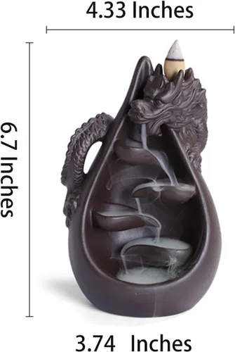 Vista 5 de Juego de quemador de incienso de cerámica con 45 conos, estatua de dragón de agua que gotea, decoración de aromaterapia para yoga, meditación, spa