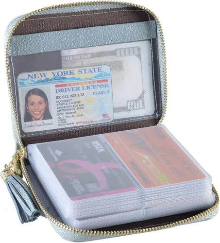 Vista 13 de Easyoulife Billetera Tarjetero de Tarjetas de Crédito para Mujer con Cremallera de Cuero Estuche para Tarjetas con Bloqueo RFID, Negro, medio