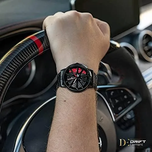 Vista 9 de DriftElement Original Performance GT Men Rim Watch - Reloj de pulsera deportivo para hombre en diseño 3D - Reloj de diseñador personalizado