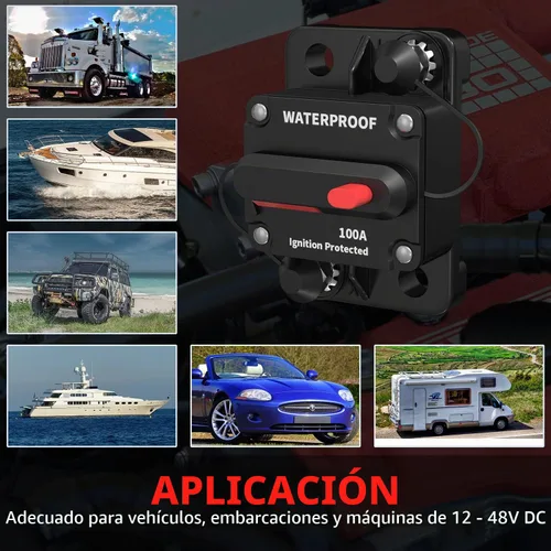 Vista 6 de DaierTek Disyuntor de circuito de 100 amperios de 12 V a 48 V, CC de 12 voltios 100 A en línea con reinicio manual, impermeable, para barco marino