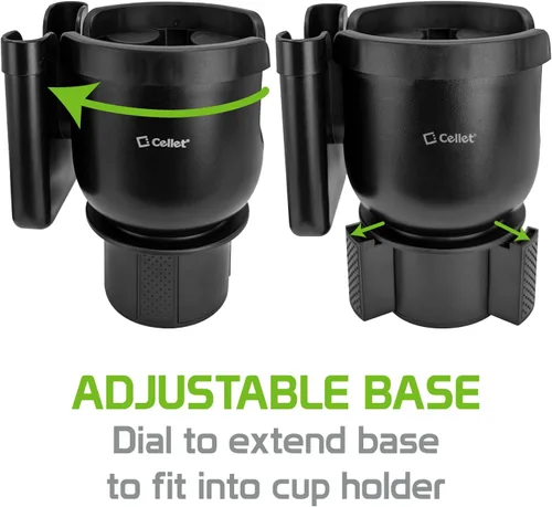 Vista 4 de Cellet Expansor de portavasos ACar con base ajustable: acomoda botellas grandes de hasta 3.5 pulgadas con base ajustable y soporte para teléfono
