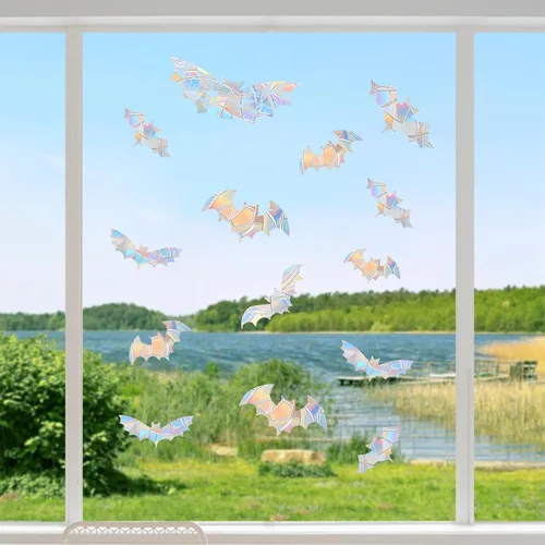 Vista 4 de 15 adhesivos para ventana de murciélagos, calcomanías anticolisión para salvar a los pájaros de colisiones, adhesivos de vinilo prismático no Bate