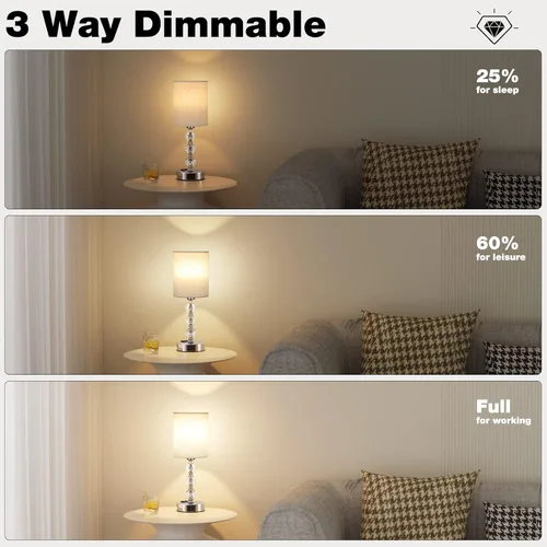 Vista 5 de Lámparas de noche táctiles blancas para dormitorios, lámpara de mesa de cristal con puerto de carga USB C+A y mesita de noche de salida de CA