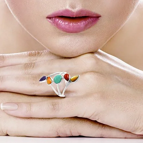 Vista 3 de Anillo turquesa de plata de ley 925 con piedras preciosas auténticas tamaño 6 a 11