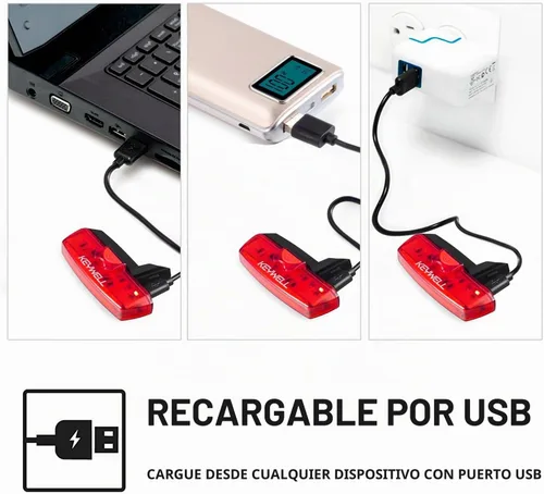 Vista 2 de Luz trasera para bicicleta recargable por USB, luz LED súper brillante trasera de bicicleta con clip como luz trasera roja con 6 modos