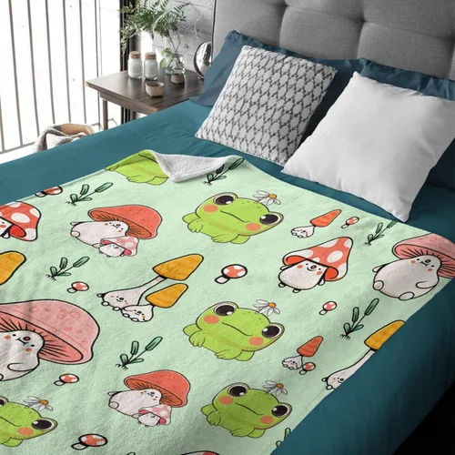Vista 3 de Manta de rana y hongos, manta suave y acogedora de franela para sofá, cama, sala de estar, 40 x 30 pulgadas (XS) para mascotas
