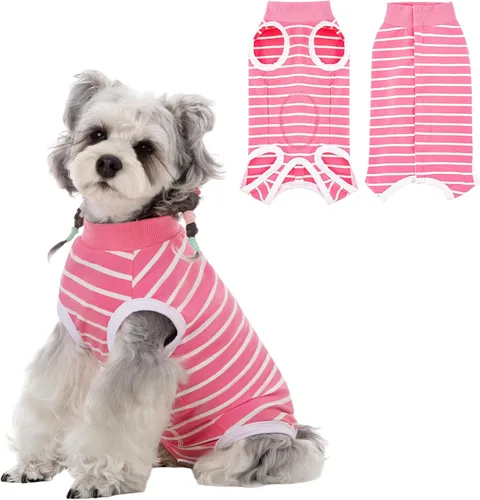 Vista 10 de Coppthinktu Traje de recuperación de cirugía para perros, gatos, perros, mameluco, traje de recuperación para perros hembras para pequeñas y Rosa