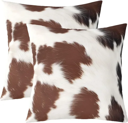 Vista 15 de Juego de 2 fundas de almohada con estampado de piel de vaca de 16"x16", fundas de cojín de piel de vaca para sala de estar, dormitorio, casa